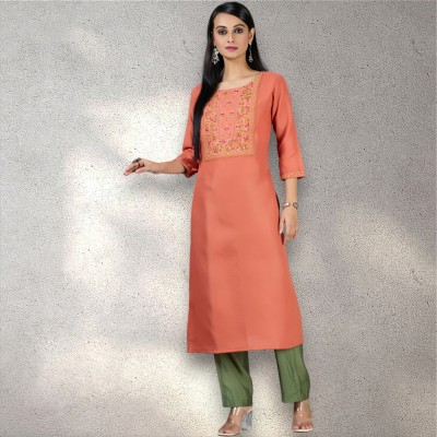 rootover 30 Women Solid Straight Kurta(Orange)