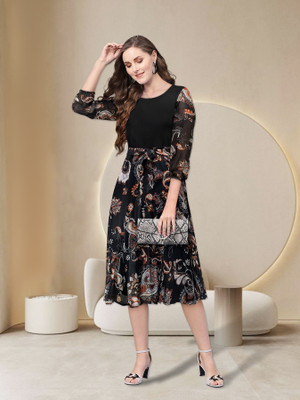 Toochki Women Fit and Flare Black Midi/Calf Length Dress