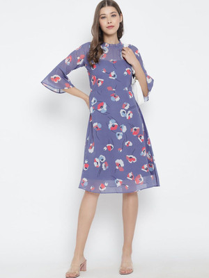 Moda Rapido Women Fit and Flare Purple Knee Length Dress