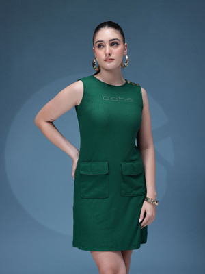 bebe Women Sheath Green Above Knee/Mid Thigh Length Dress