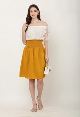 ColorMeGorgeous Women A-line Yellow Above Knee/Mid Thigh Length Dress