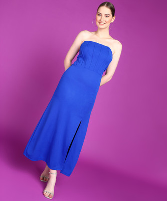 METRONAUT Women A-line Blue Midi/Calf Length Dress