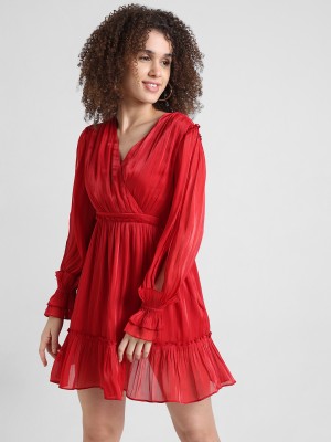 ONLY Women Fit and Flare Red Dress