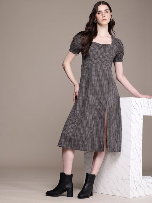 Roadster Women Fit and Flare Grey Dress