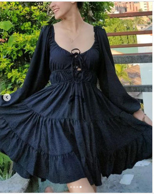 TANDUL Women Fit and Flare Dark Blue Above Knee/Mid Thigh Length Dress