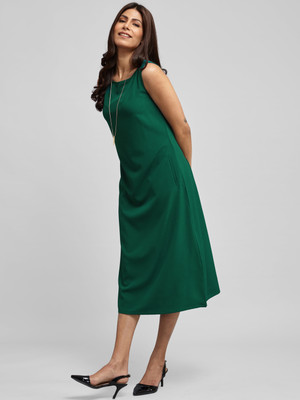Fable Street Women A-line Dark Green Midi/Calf Length Dress
