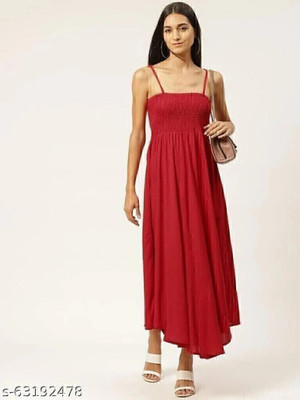 VYMO Women A-line Red Ankle Length Dress