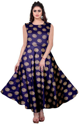 zalya Women Fit and Flare Blue Maxi/Full Length Dress