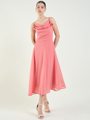Herway Women Fit and Flare Pink Midi/Calf Length Dress