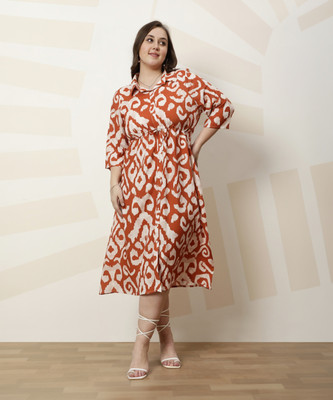 Athena Ample Women A-line Yellow Midi/Calf Length Dress