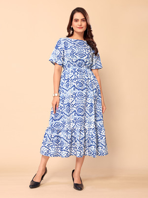 FashFun Women Fit and Flare Multicolor Maxi/Full Length Dress