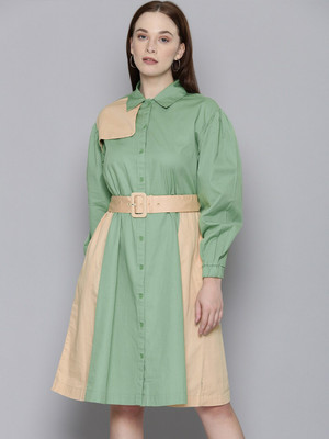 LEVI'S Women A-line Green Knee Length Dress