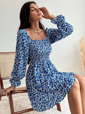 Honky Tonky Women Fit and Flare Blue Above Knee/Mid Thigh Length Dress