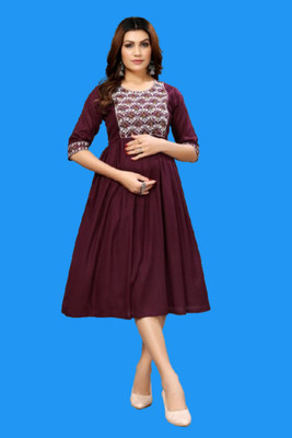 DICHIKA enterprise Women Fit and Flare Maroon Midi/Calf Length Dress