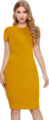 DyrectDeals Women Bodycon Yellow Knee Length Dress