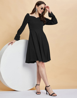 Moda Rapido Women A-line Black Knee Length Dress