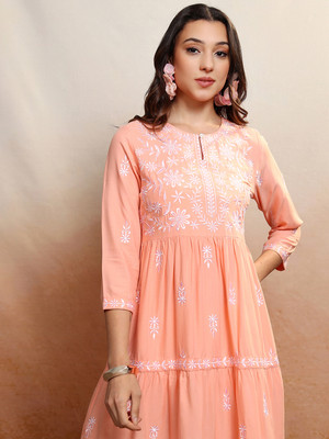 Vishudh Women Fit and Flare Orange Mini/Short Dress