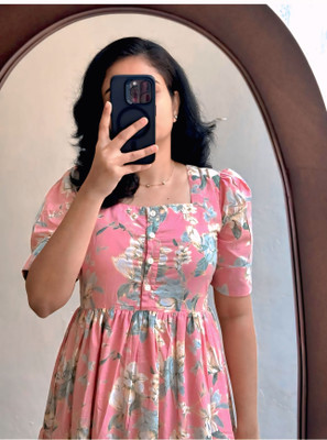 AYUSTRAA Women Fit and Flare Pink Midi/Calf Length Dress