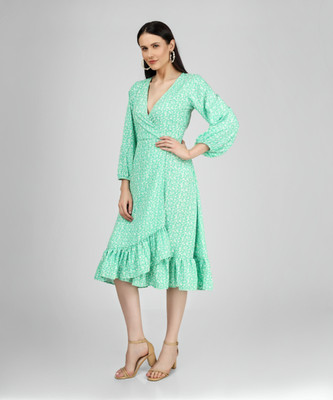 miss haute Women Fit and Flare Green Maxi/Full Length Dress