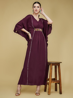 Life With Pockets Women Maxi Maroon Full Length Dress