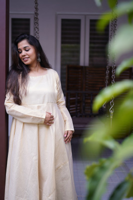 Putchi Women Fit and Flare Gold Below Knee Dress