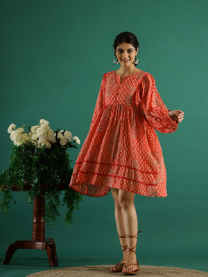 Sangria Women Fit and Flare Red Knee Length Dress