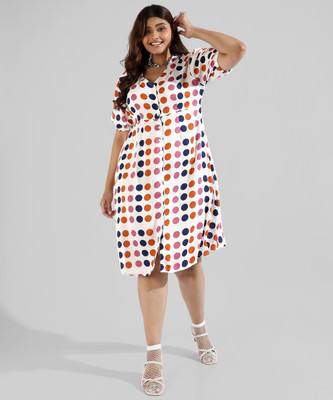 Instafab Plus Women A-line Multicolor Knee Length Dress
