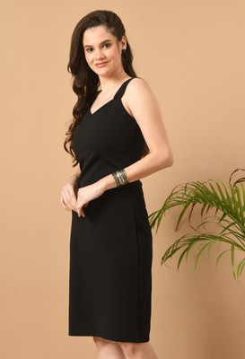 Lyublyu Women Bodycon Black Knee Length Dress