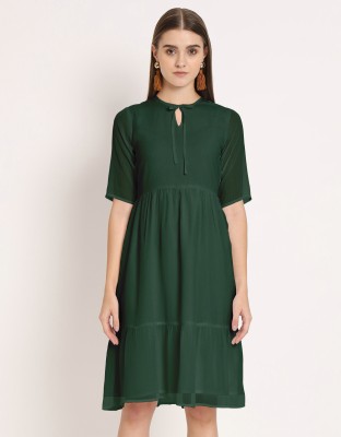 moomaya Women Fit and Flare Green Dress