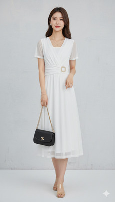 Avyola Women A-line White Midi/Calf Length Dress