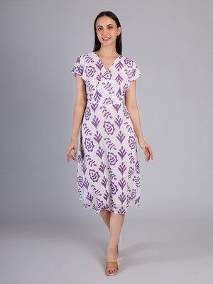 StyloQueen Women A-line Purple Midi/Calf Length Dress