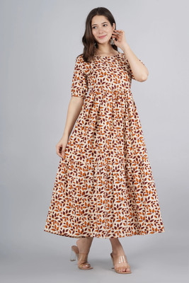Fashion Unstoppable Women Fit and Flare Brown Midi/Calf Length Dress