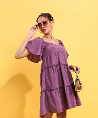 Tokyo Talkies Women Layered Purple Above Knee/Mid Thigh Length Dress