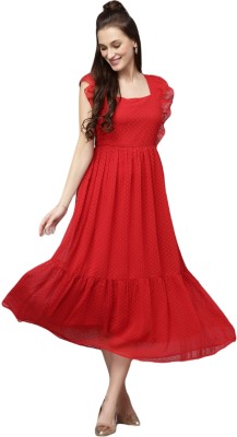Apnisha Women Fit and Flare Red Dress