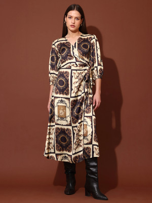 PURVAJA Women A-line Multicolor Midi/Calf Length Dress