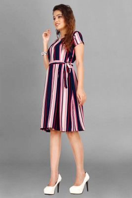 SITARAM FASHIION Women Fit and Flare Pink Knee Length Dress
