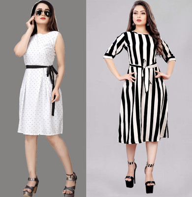 tanvi creation Women Fit and Flare Multicolor Below Knee Dress