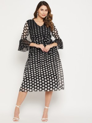 BITTERLIME Women Fit and Flare Black Dress