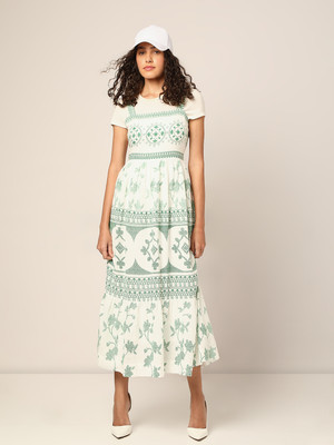VERO MODA Women Fit and Flare Green Maxi/Full Length Dress