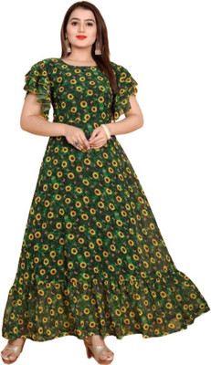 SHABRI FASHION Women A-line Green Maxi/Full Length Dress