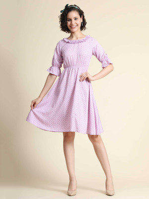 HOC's Women Fit and Flare Pink Knee Length Dress
