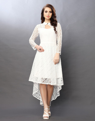 HEMANG FASHION Women High Low White Midi/Calf Length Dress