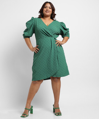 Instafab Plus Women A-line Green Above Knee/Mid Thigh Length Dress