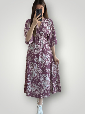 RAAM TEXTILE Women Gown Purple Knee Length Dress
