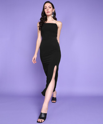 METRONAUT Women A-line Black Midi/Calf Length Dress