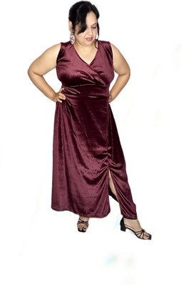 Garima Fashion Women A-line Maroon Maxi/Full Length Dress