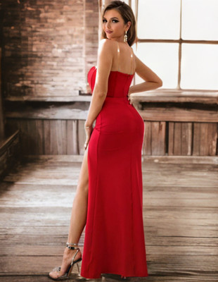Traquila Women Bodycon Red Maxi/Full Length Dress