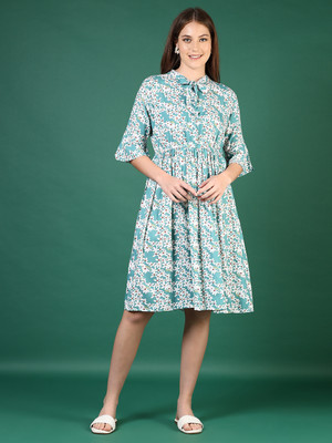 V-MART Women A-line Green Knee Length Dress