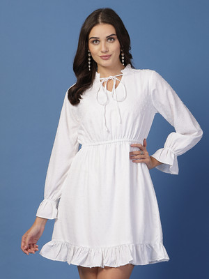 Style Quotient Women Fit and Flare White Above Knee/Mid Thigh Length Dress