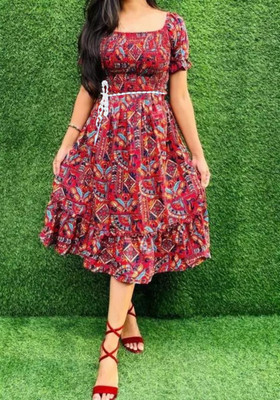 BuyUniqueFashion Women Fit and Flare Maroon Midi/Calf Length Dress